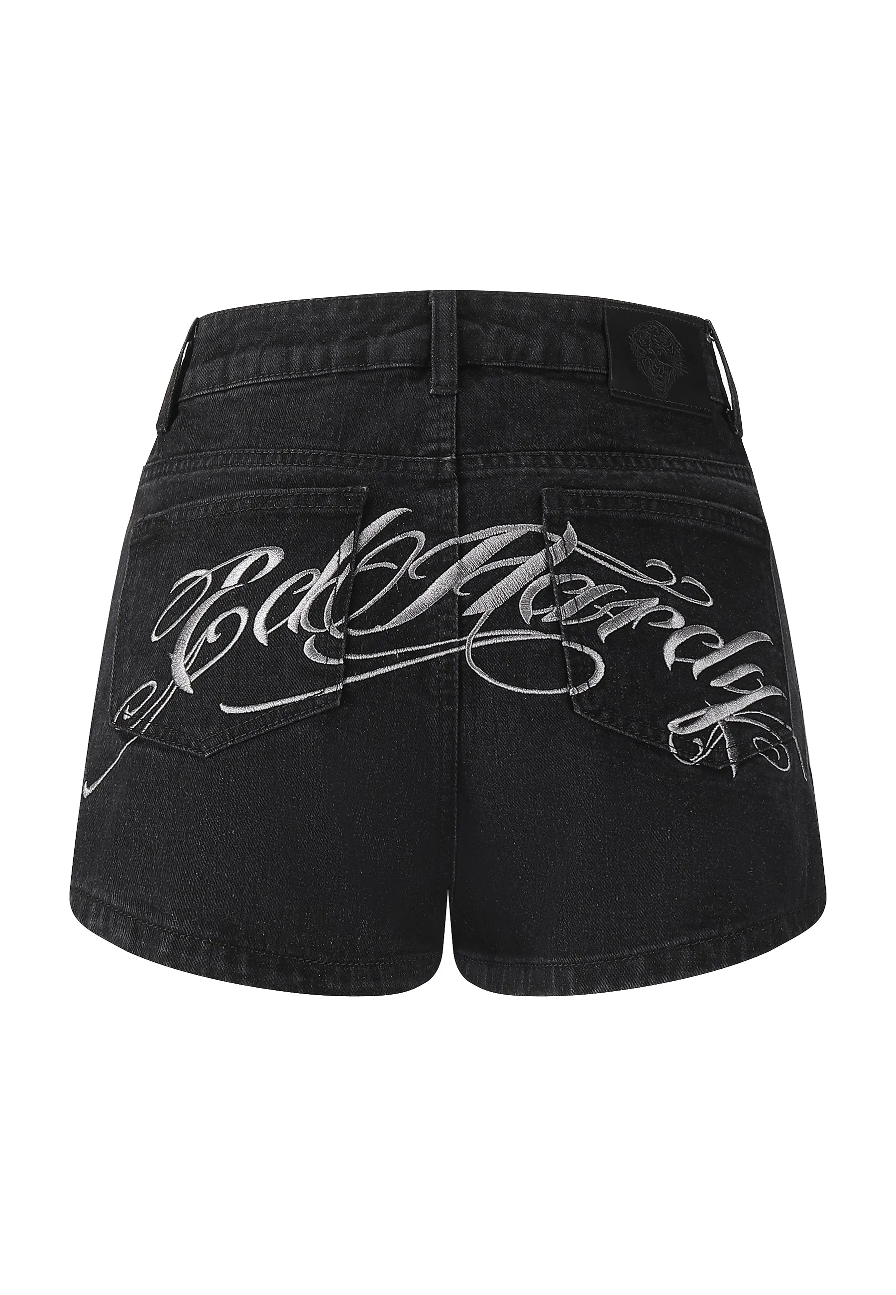 Womens Triple Heart Denim Jorts Shorts - Black